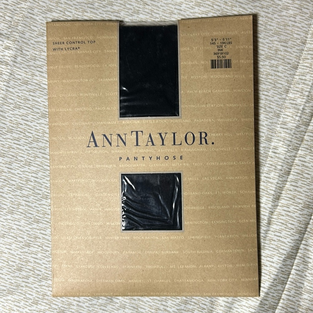 ANN TAYLOR Sheer Control Top Pantyhose Vintage Nylon Lycra INK BLACK size C